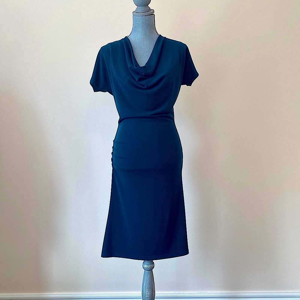 Franco Mirabelli teal cowl neck dress